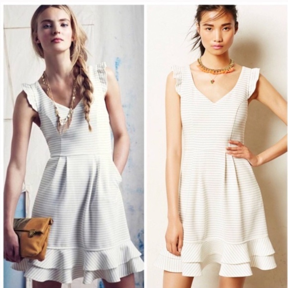 Anthropologie Maeve Ruffle Flounce Striped Dress